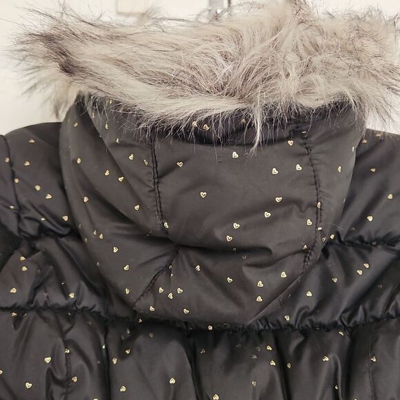 Jessica Simpson Girls Puffy Winter Coat With Faux Fur Hood & Mittens 10/12 Black - Picture 4 of 16